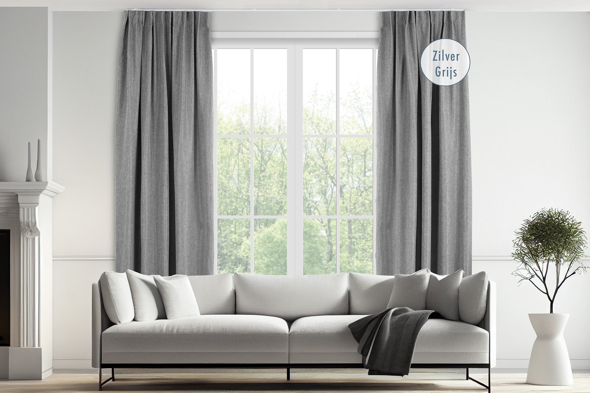 Luxe geweven gordijn - 150 x 260 cm - Haken - Zilver Grijs