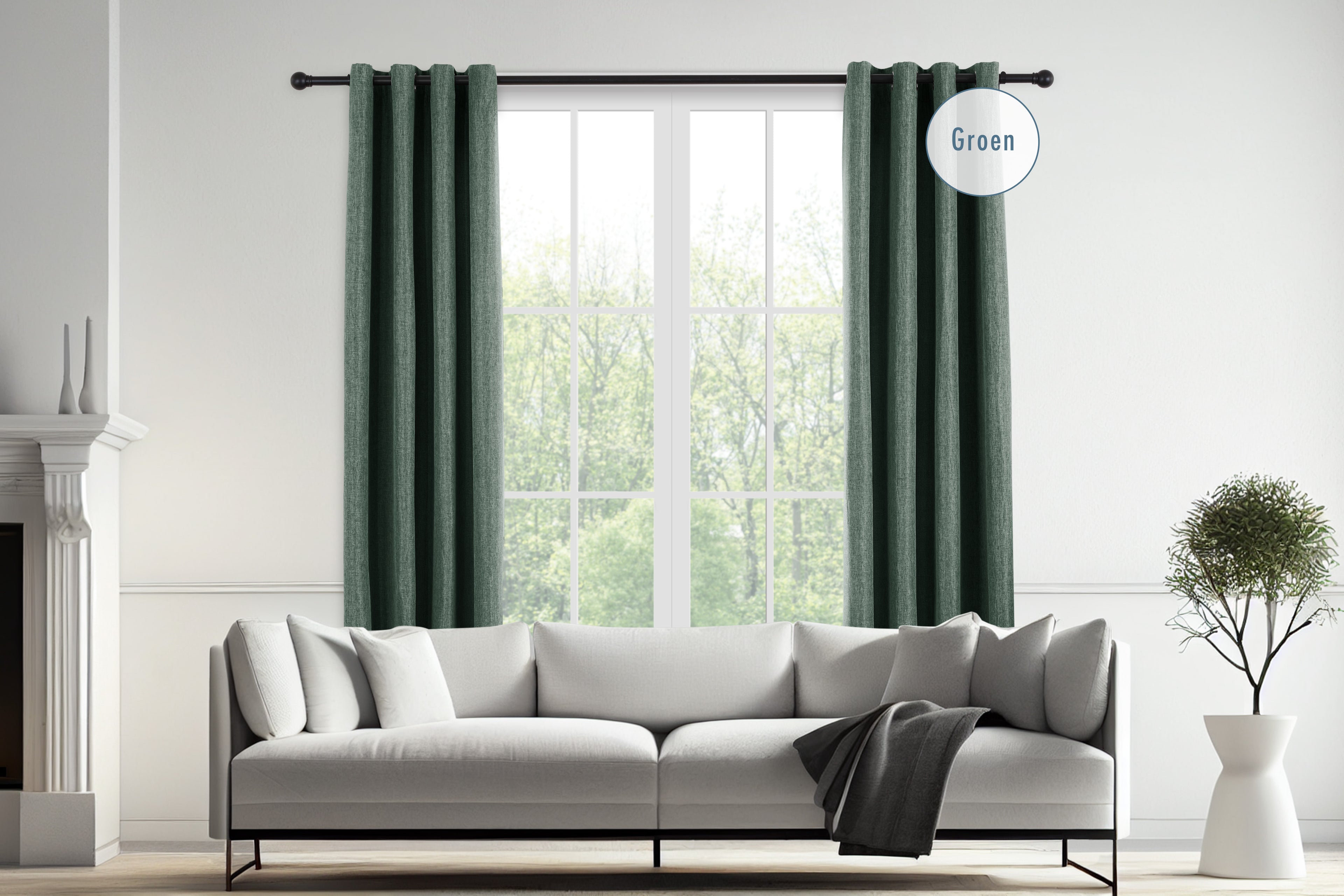Luxe geweven gordijn - 150 x 260 cm - Ringen - Groen