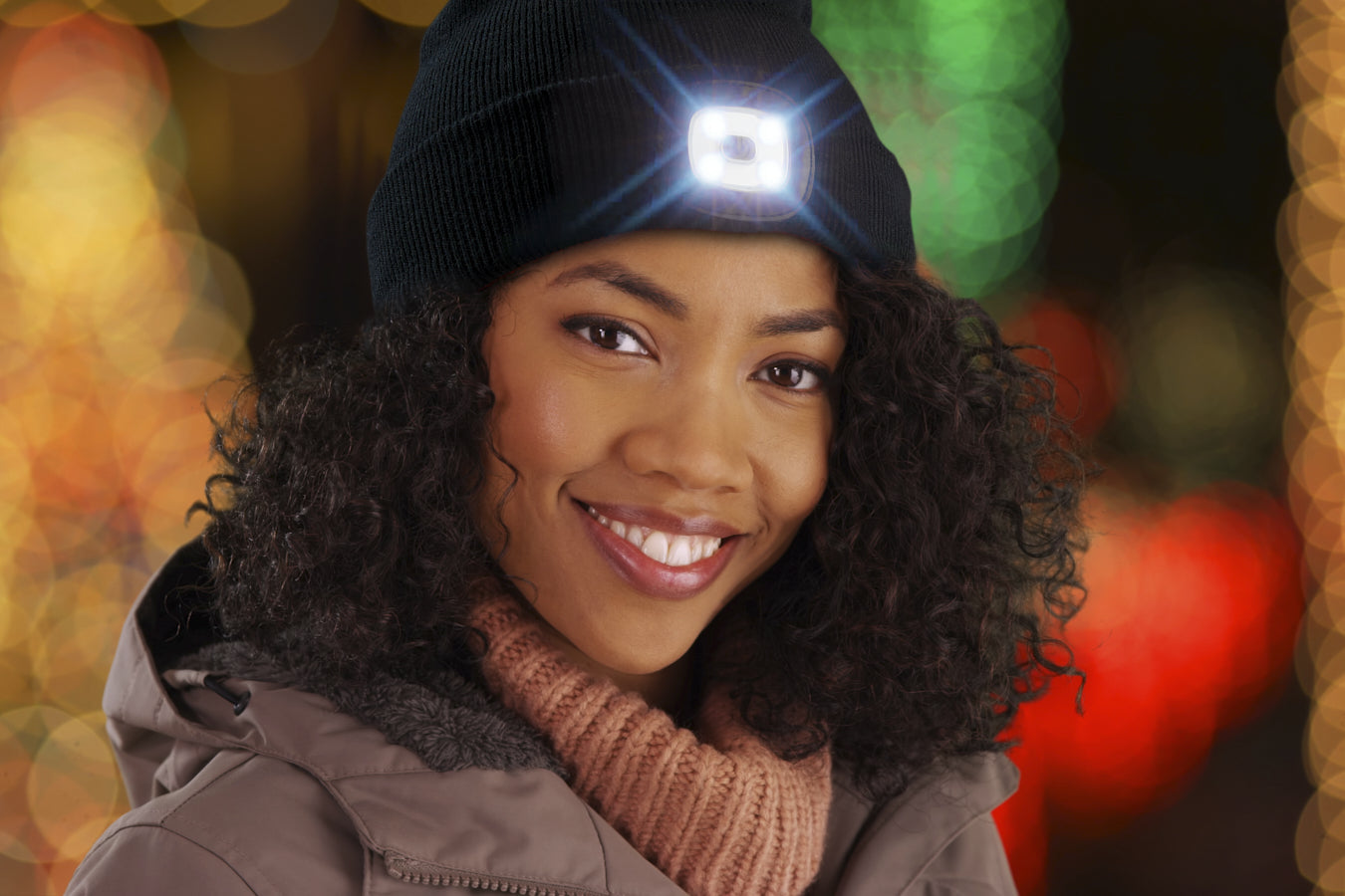 Beanie met LED verlichting Zwart