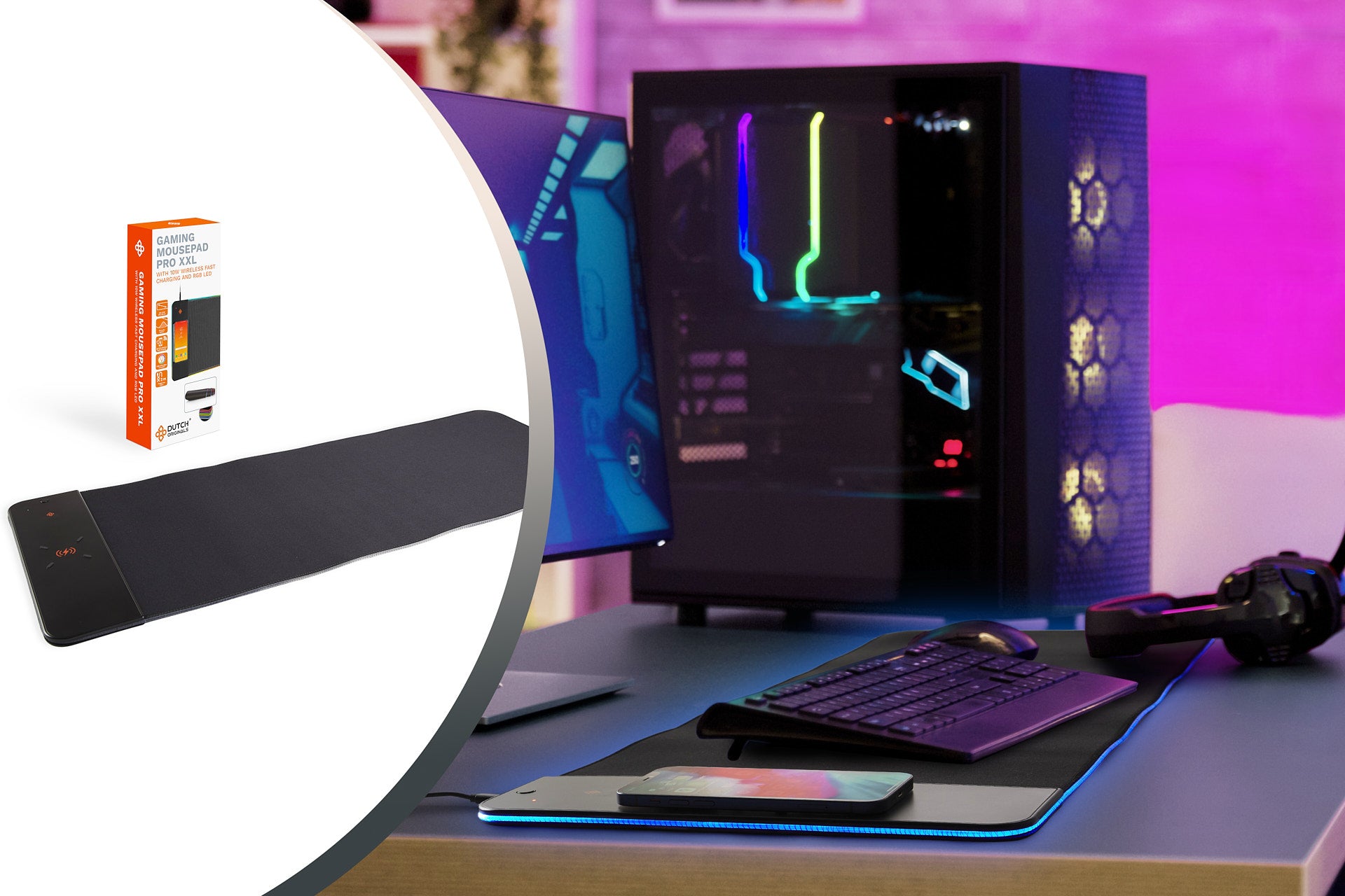 XXL Gaming Muismat met LED en Draadloze Oplader