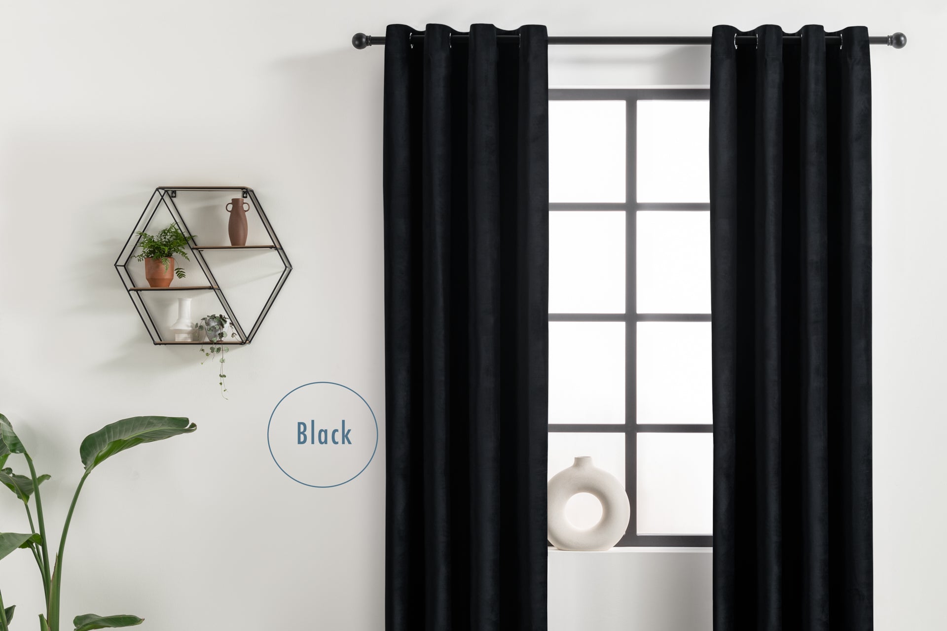 Velvet gordijn - 150 x 250 cm - Ringen - Black