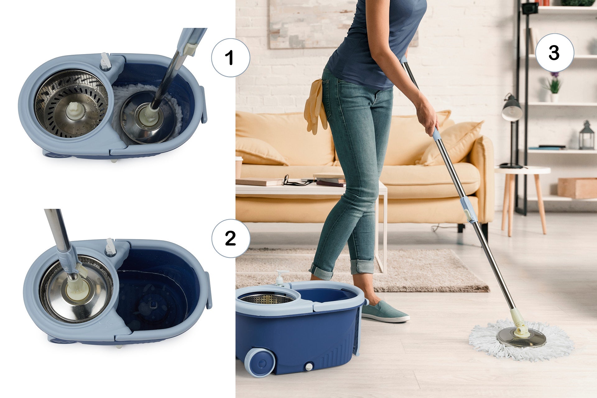 Spin mop met 4 moppen