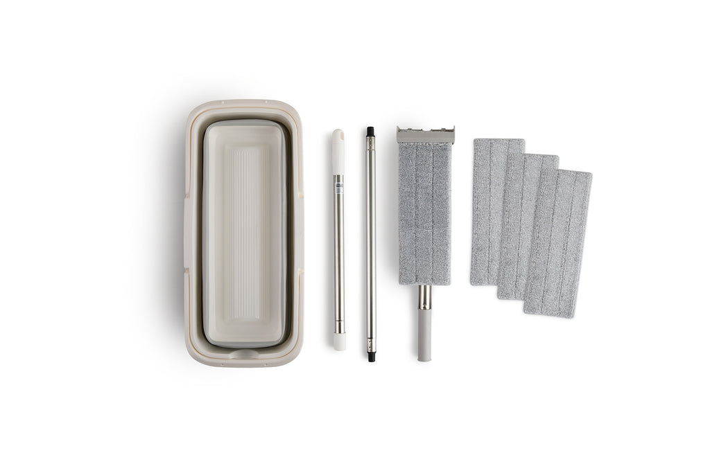 Zelfreinigende dweilset incl. opvouwbare emmer + 4 moppen