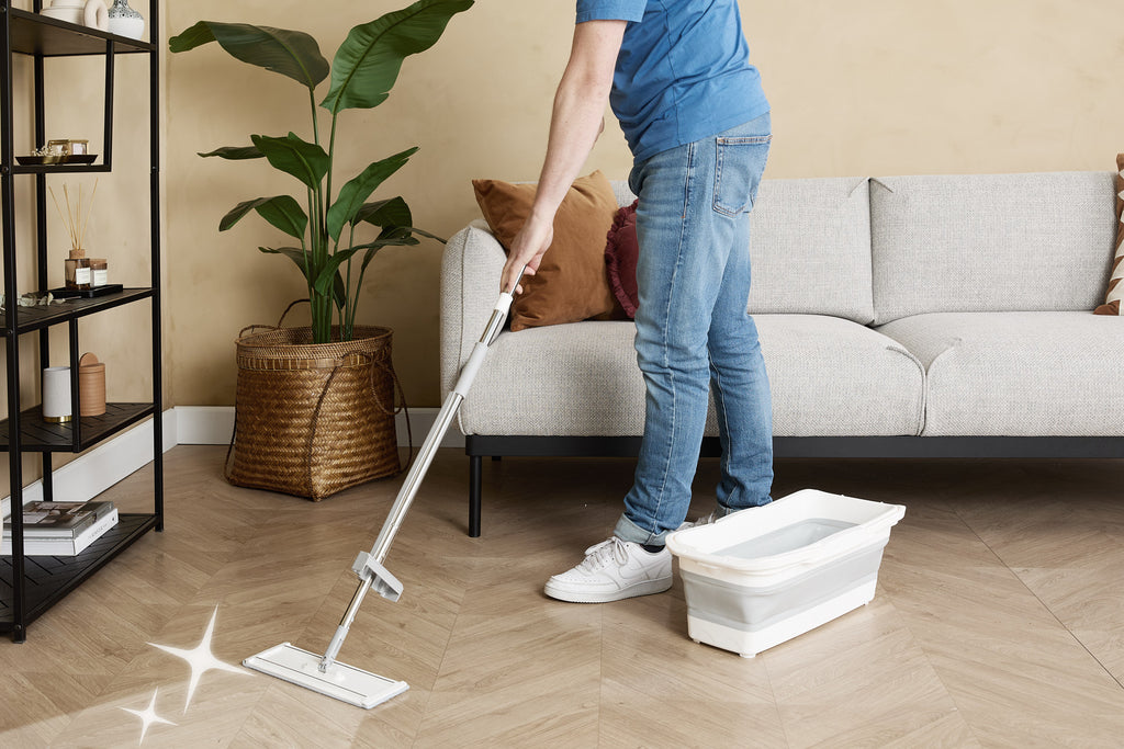Zelfreinigende dweilset incl. opvouwbare emmer + 4 moppen