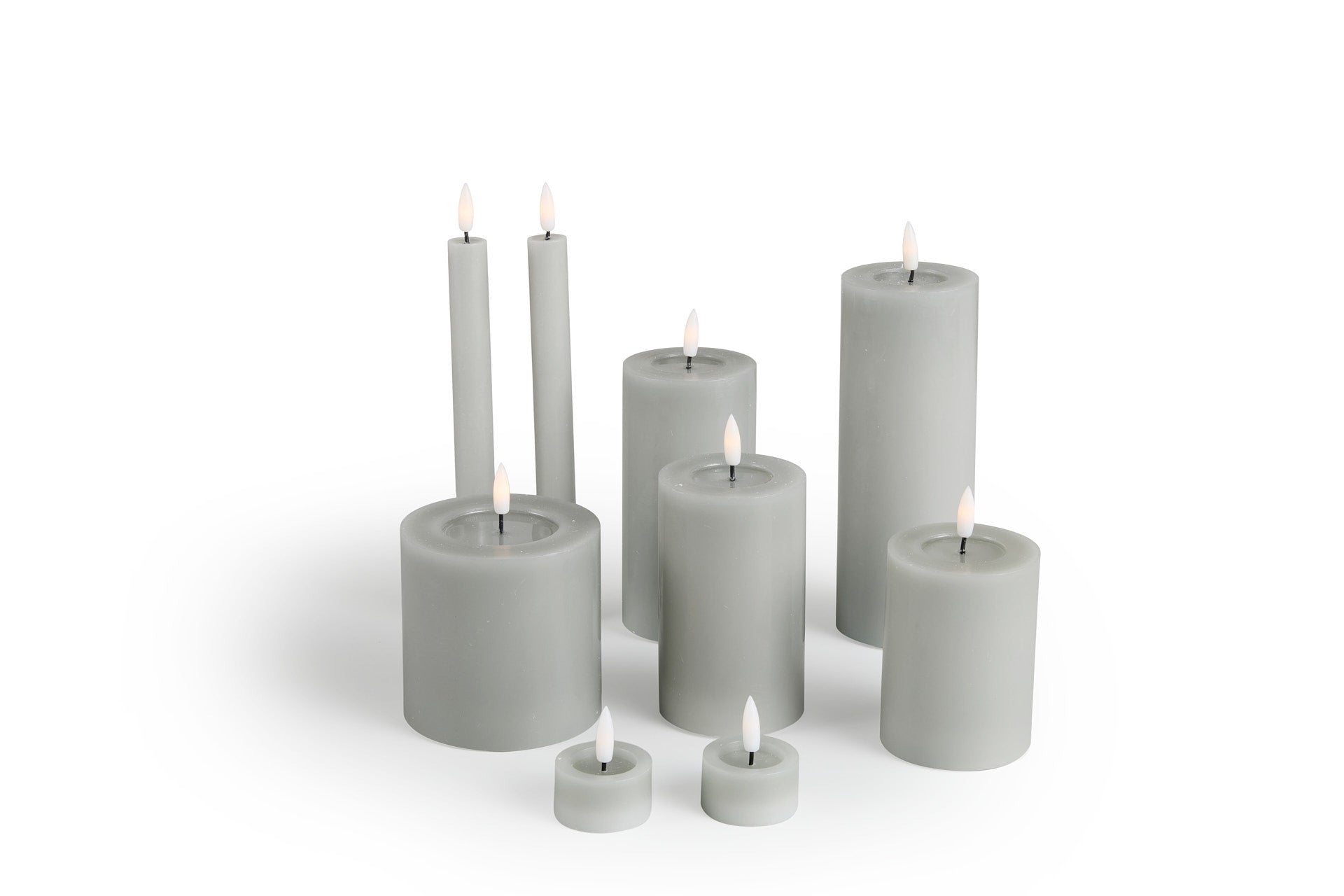 LED kaars Set/9  - Lichtgrijs
