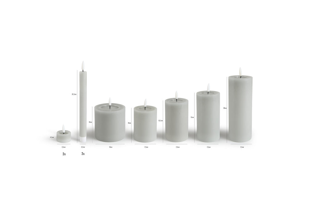 LED kaars Set/9  - Lichtgrijs