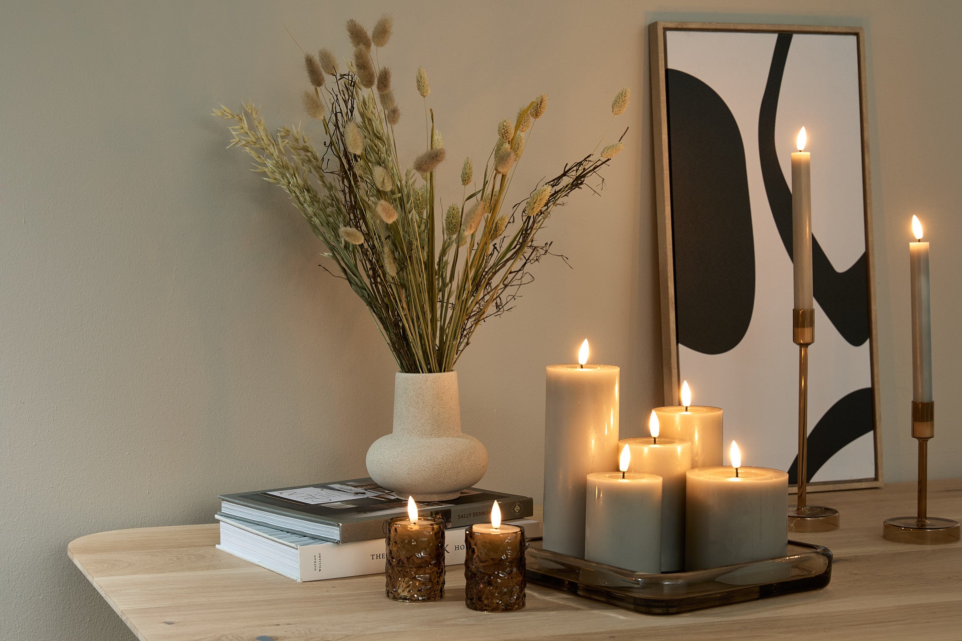 LED kaars Set/9  - Lichtgrijs