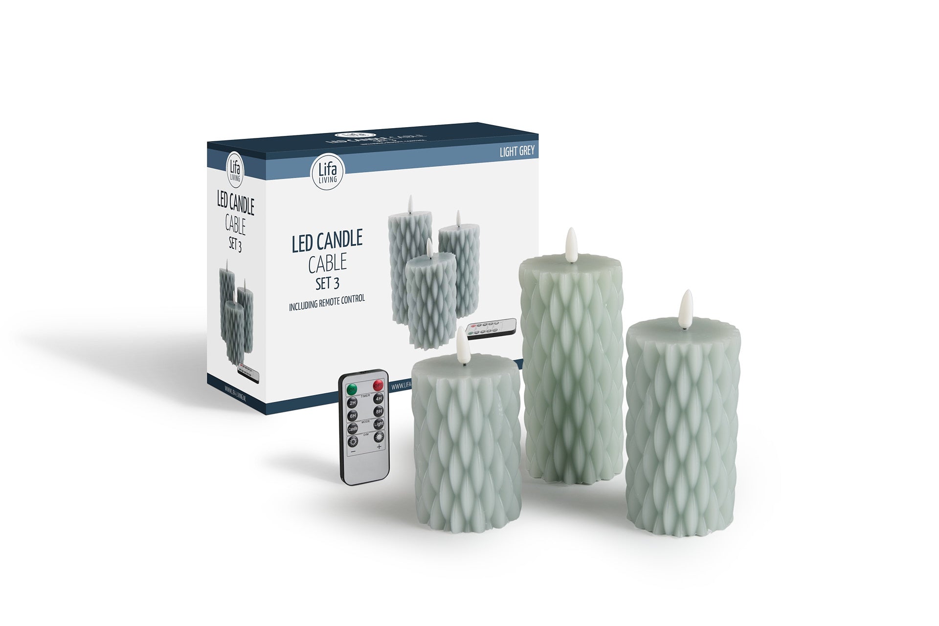 LED kaars set/3 - met wax incl. ab kabel lichtgrijs