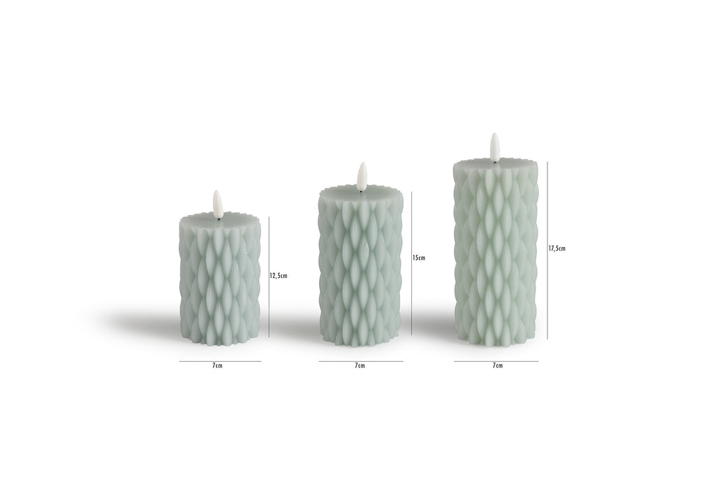 LED kaars set/3 - met wax incl. ab kabel lichtgrijs