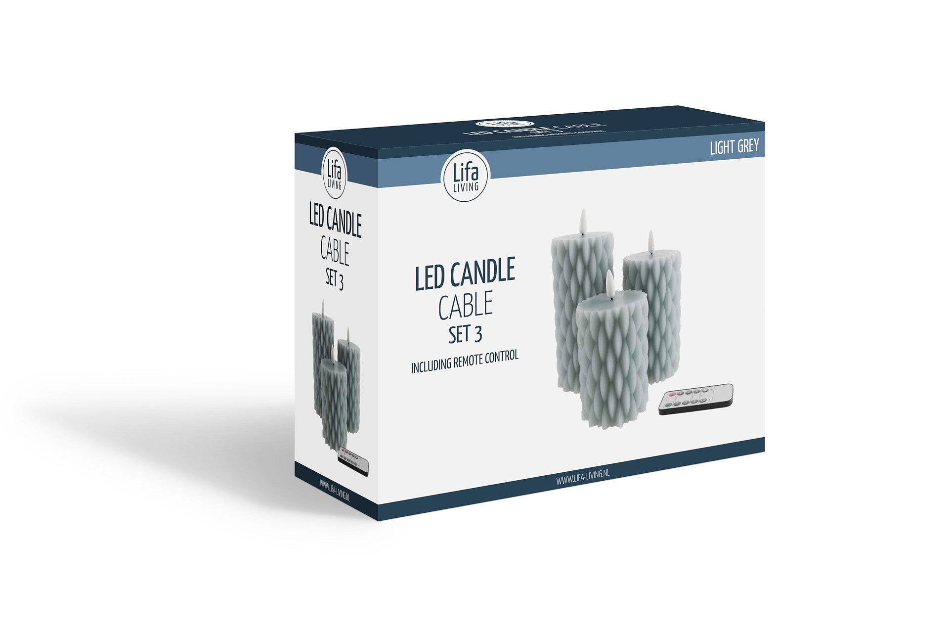 LED kaars set/3 - met wax incl. ab kabel lichtgrijs