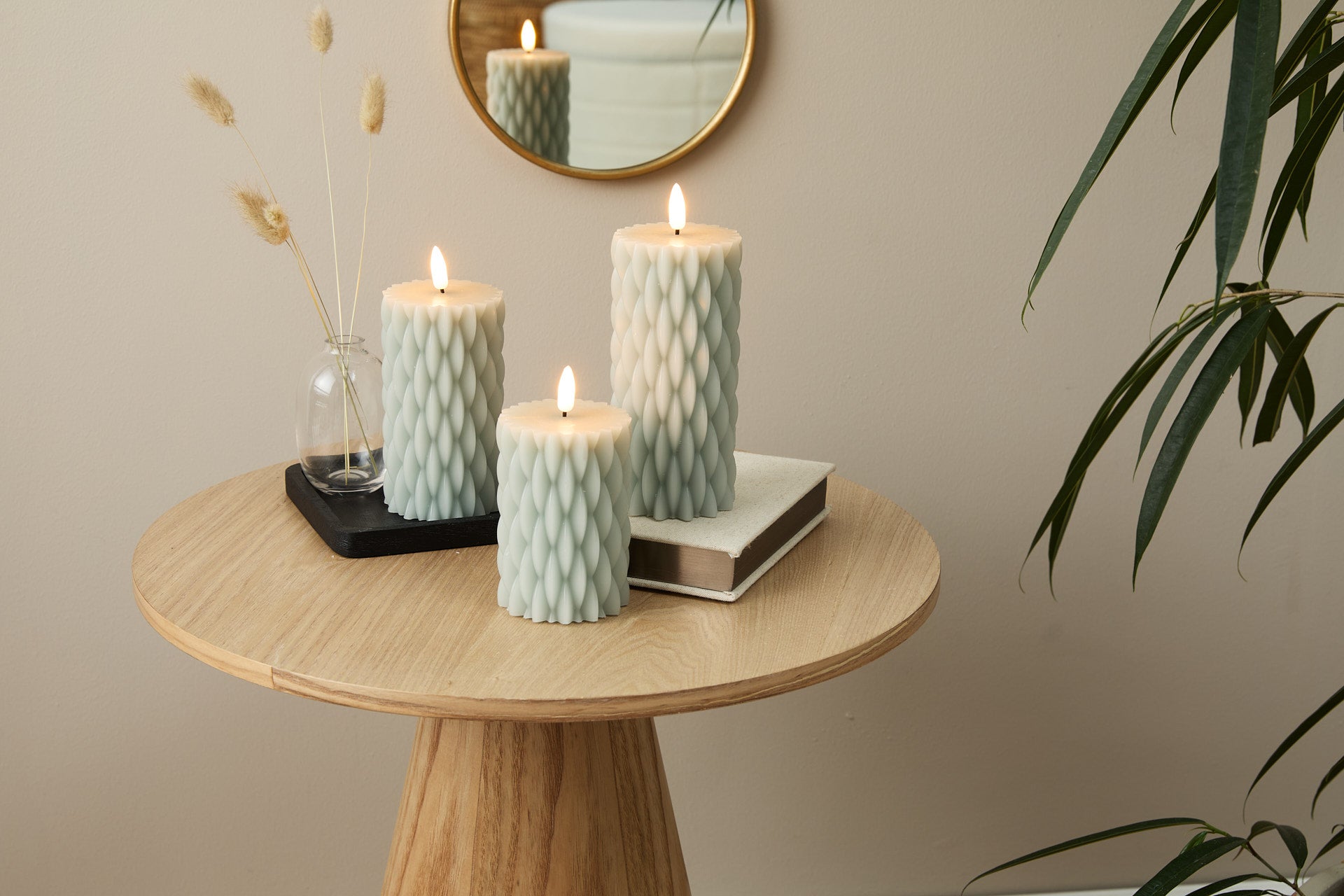 LED kaars set/3 - met wax incl. ab kabel lichtgrijs