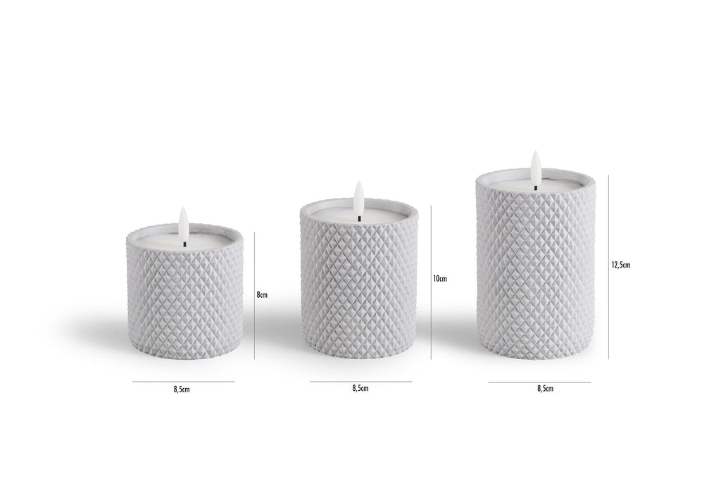 LED kaars set/3 - met cement incl. timer kabel lichtgrijs
