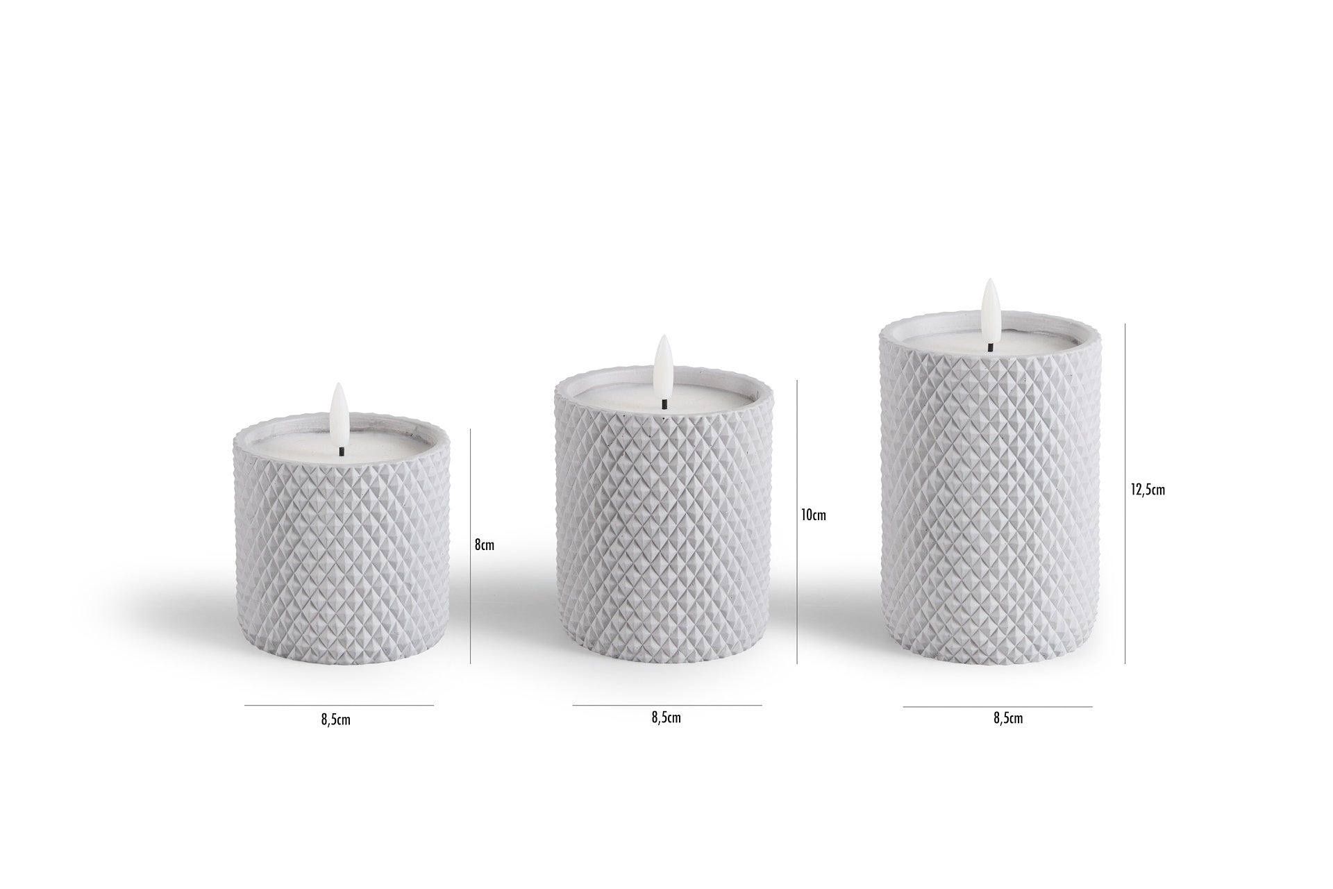 LED kaars set/3 - met cement incl. timer kabel lichtgrijs