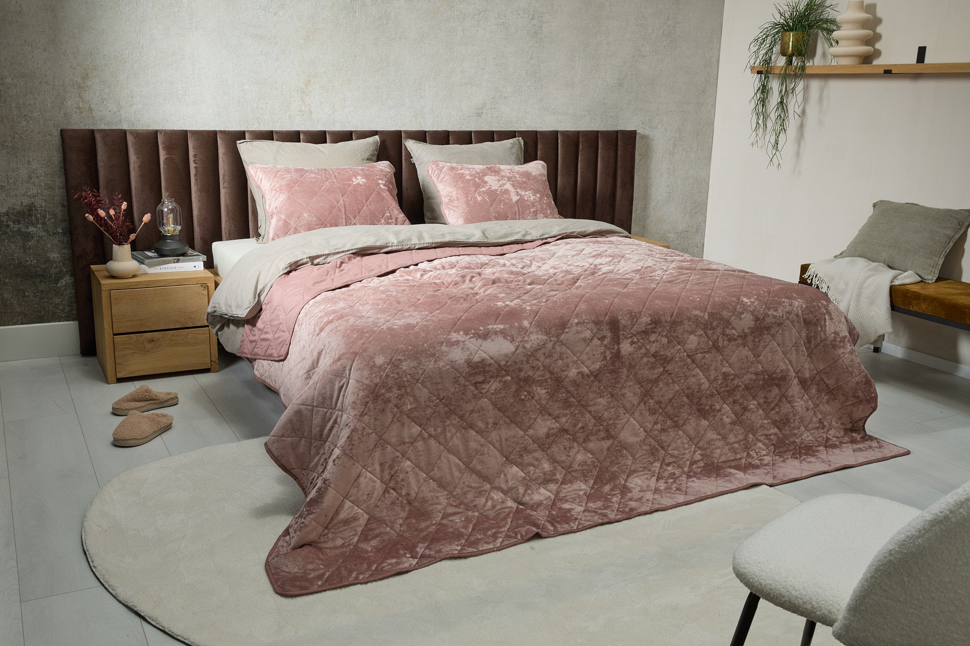 Luxe bedsprei velvet incl. 1 kussensloop- Roze - 140 x 200 cm