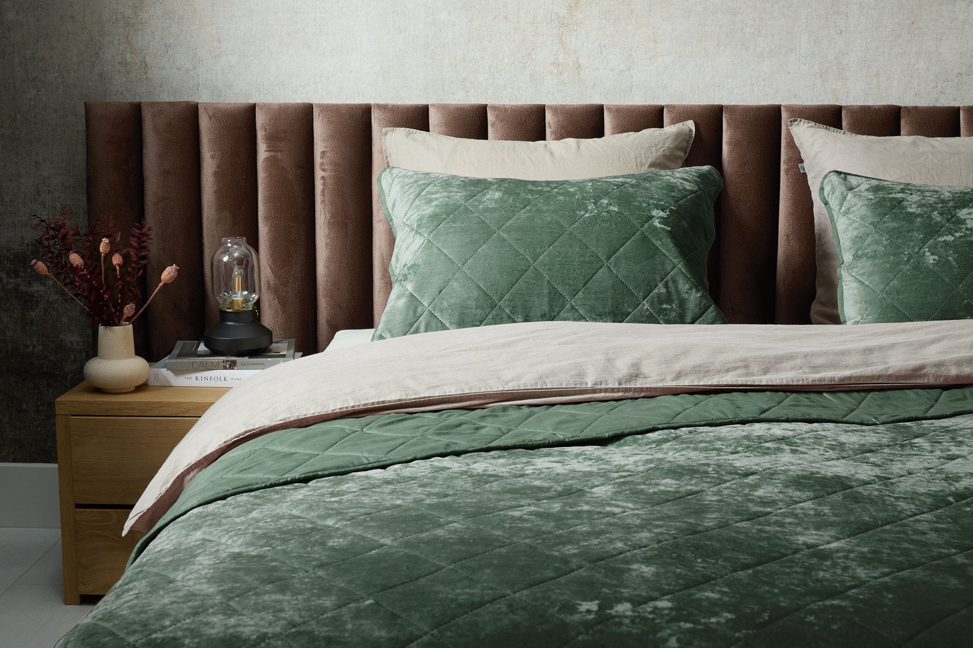 Luxe bedsprei velvet incl.1 kussensloop - Mosgroen - 140 x 200 cm