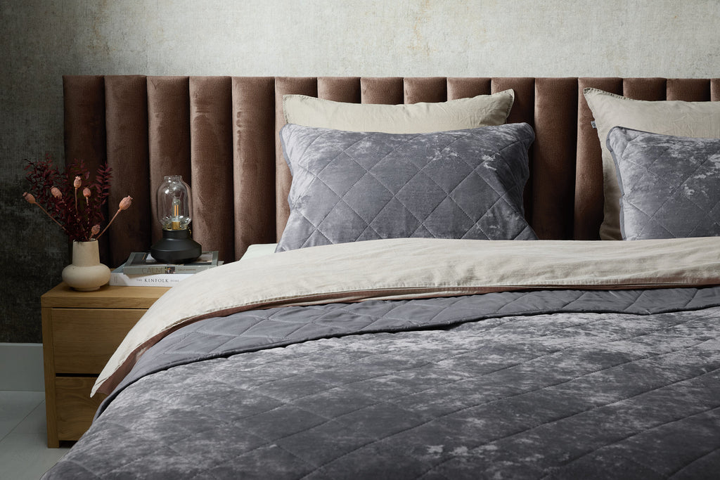 Luxe bedsprei velvet incl. 1 kussensloop - Grijs - 140 x 200 cm