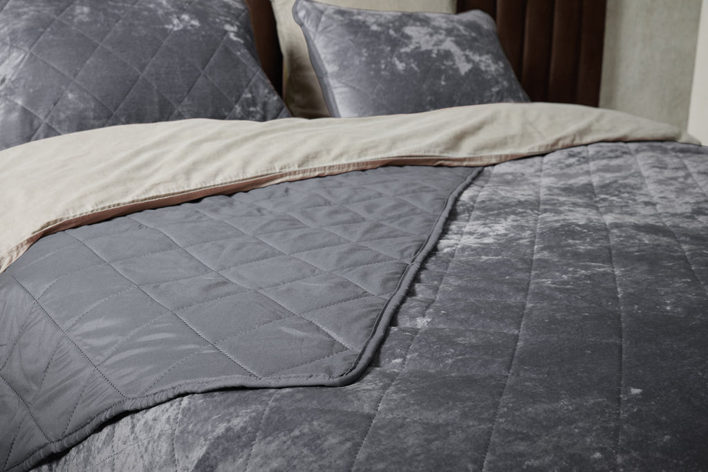 Luxe bedsprei velvet incl. 1 kussensloop - Grijs - 140 x 200 cm