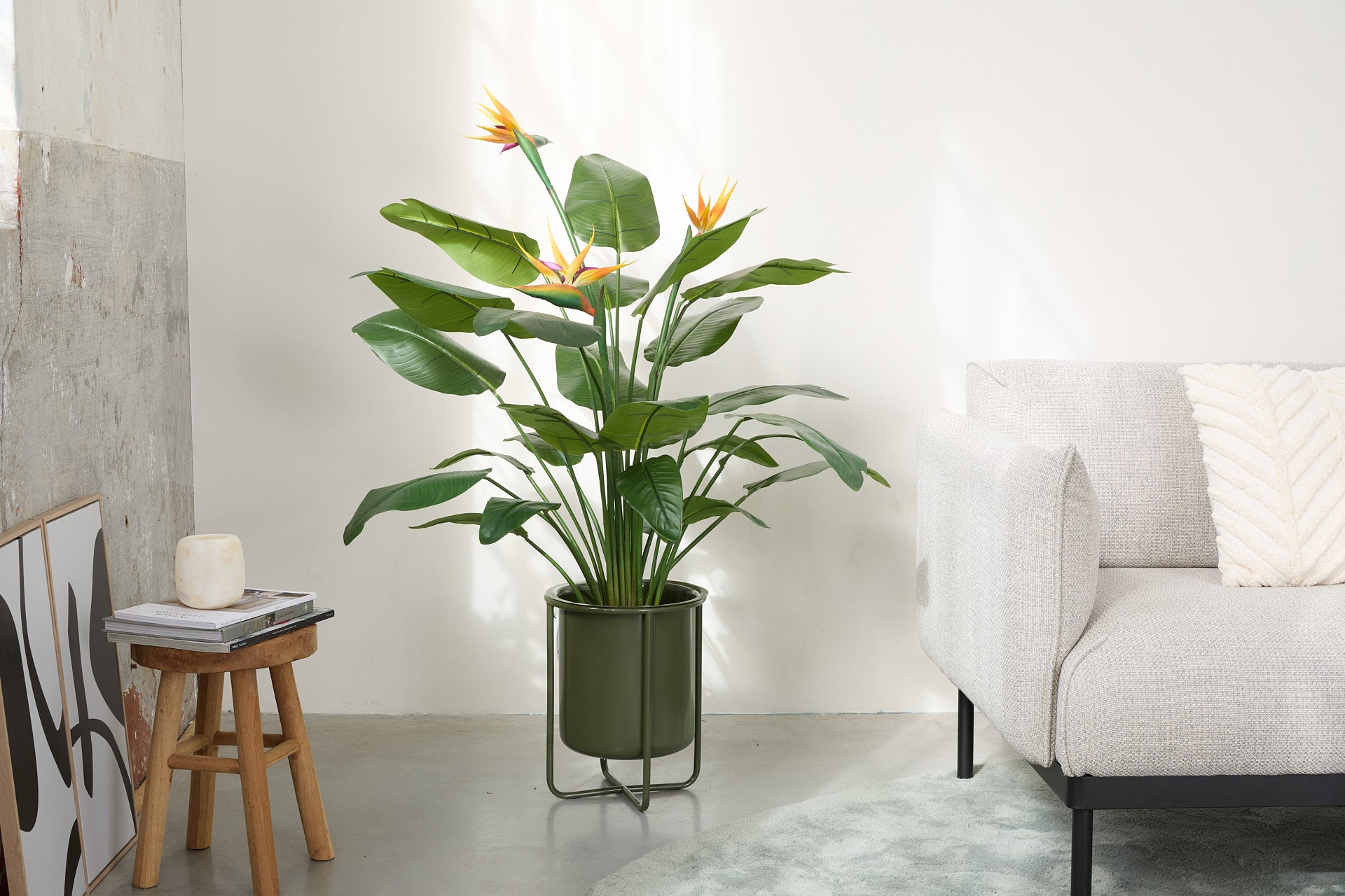 Kunstplant Strelitzia met oranje  bloemen