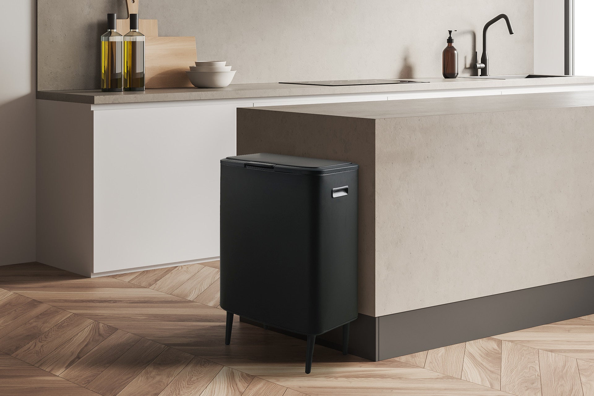 Prullenbak push bin 60L - mat zwart
