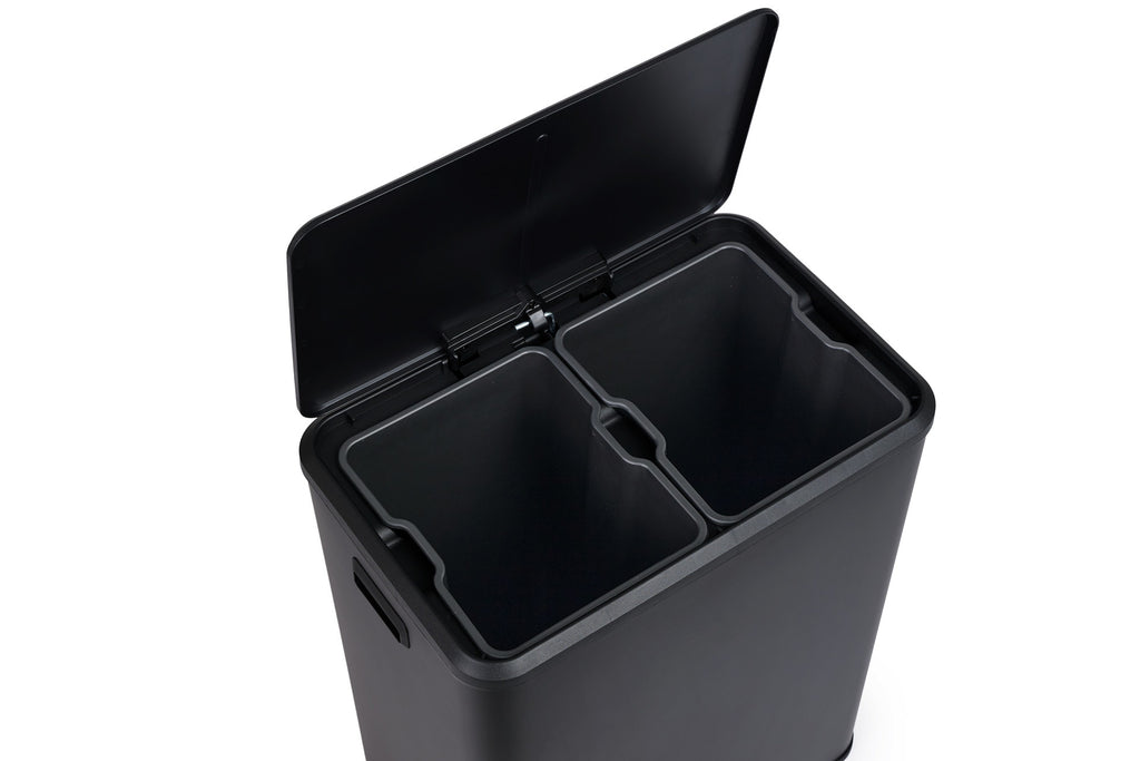 Dubbele prullenbak 60L soft close - mat zwart