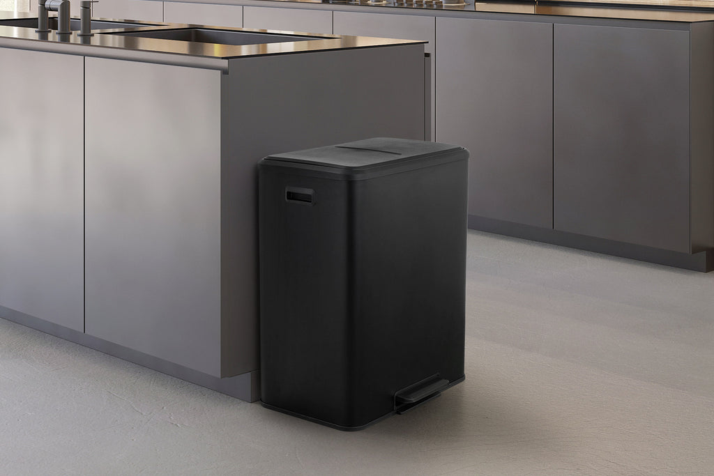 Dubbele prullenbak 60L soft close - mat zwart