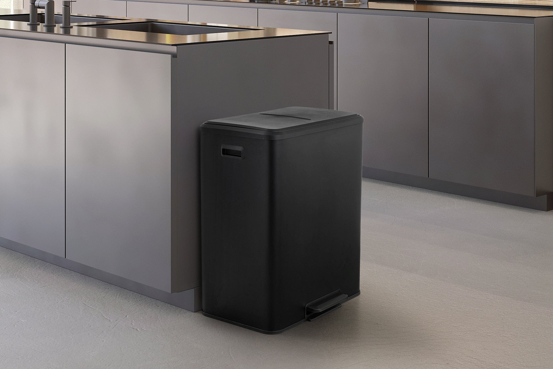 Dubbele prullenbak 60L soft close - mat zwart
