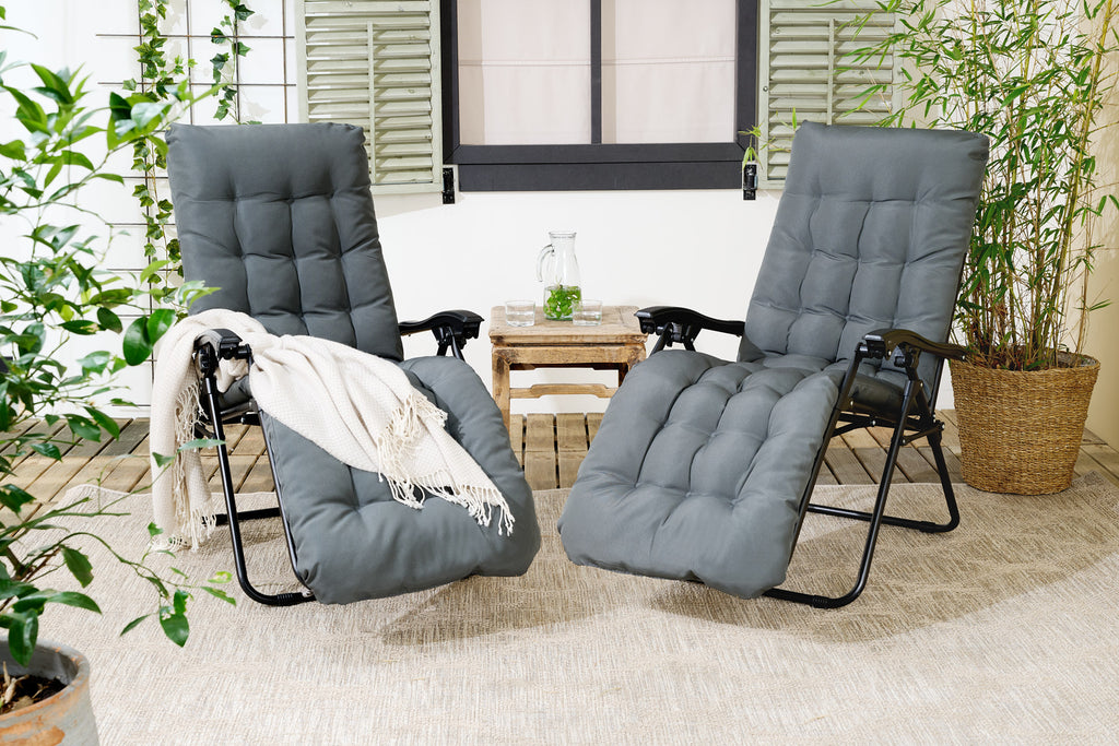 Premium ligstoel antraciet met kussen - 2 pck
